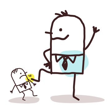 Cartoon Big Man Pushing Down a Small One