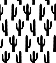 Black and white cactus pattern. Botanical background 