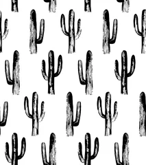 Foto op Canvas Black and white cactus. Sketch pattern. Botanical background © Ann_ka