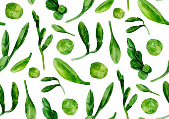 Watercolor green leaves pattern . Nature illustration