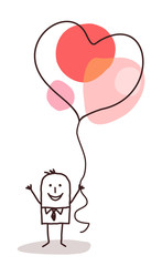 Cartoon Man Holding Up a big Heart Balloon