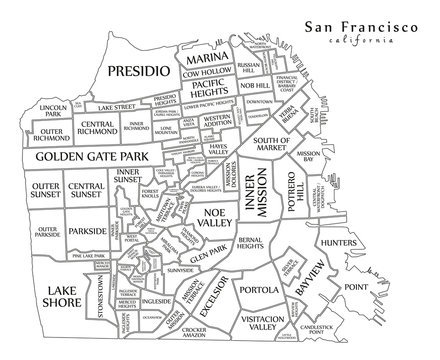 Modern Map - San Francisco city of the USA