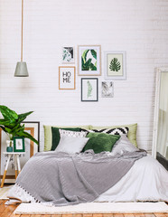 bedroom interior house style pattern white green