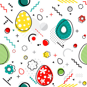 Trendy seamless, Memphis style Easter geometric pattern, vector illustration
