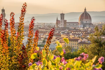 Zelfklevend Fotobehang Aerial view of Florence with the Basilica Santa Maria del Fiore (Duomo), Tuscany, Italy © Delphotostock