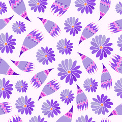 Seamless flower pattern with abstract pink and purple flowers. Vector illustration