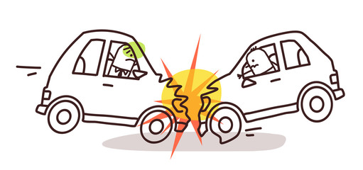 Naklejka premium Cartoon Characters and Car Crash