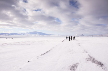 Fototapeta premium iceland nature, winter travel photo in snow, adventure, trip, hiking, mountains.