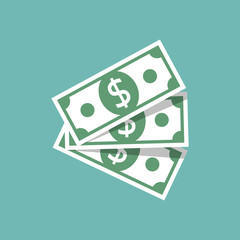 Money icon. Paper dollar cash. Vector illustration flat design. Isolated on white background.