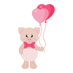 cartoon cute pig with tie and lovely balloons