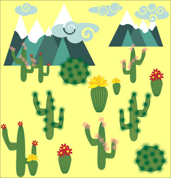 Cactus and succulent vector set. Cactuses, agave, and opuntia