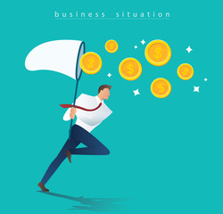 businessman trying to catch money business concept