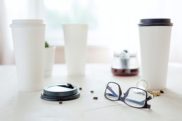 Coffee in paper cups. Business concept. Morning.