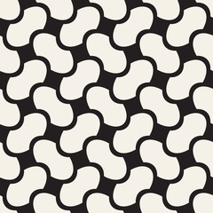 Vector geometric seamless pattern with curved shapes grid. Abstract monochrome rounded lattice texture. Modern textile background design