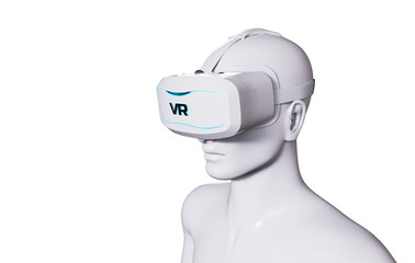 Man in VR Goggles on White Background. 3D illustration