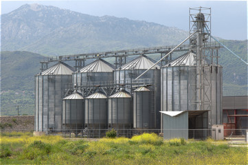 Grain silo / grain silo unit at countryside / blue sky background