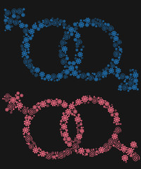 The concept of freedom to choose a partner for relationships, homosexuality. Badges of relations between two women and two men