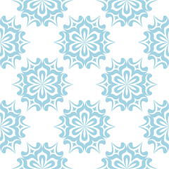 Blue flowers on white background. Ornamental seamless pattern