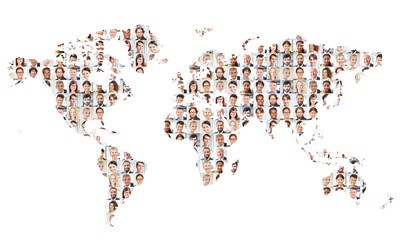 Viele Business Geschäftsleute auf Weltkarte