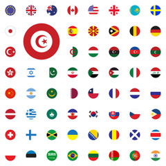 Tunisia round flag icon. Round World Flags Vector illustration Icons Set.