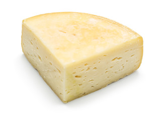 Piece of homemade cheese on the white background.