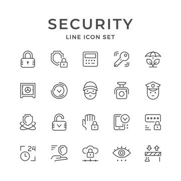 Set line icons of security