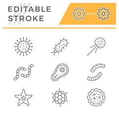Set line icons of microbe and bacterium