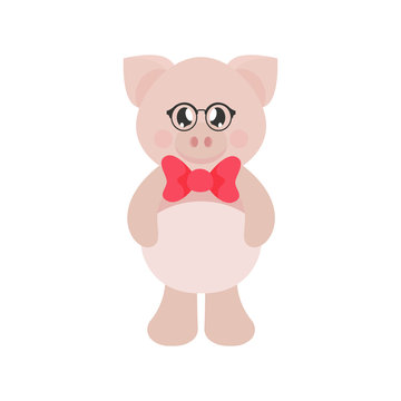 cartoon cute pig with tie and glasses