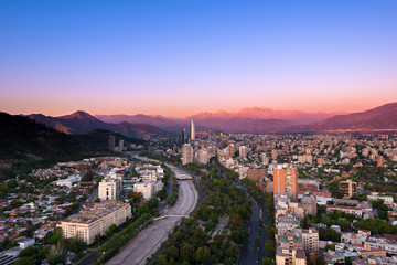 Naklejka premium Panoramic view of Providencia and Las Condes districts, Santiago de Chile