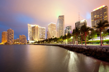 Skyline of city downtown and Brickell Key, Miami, Florida