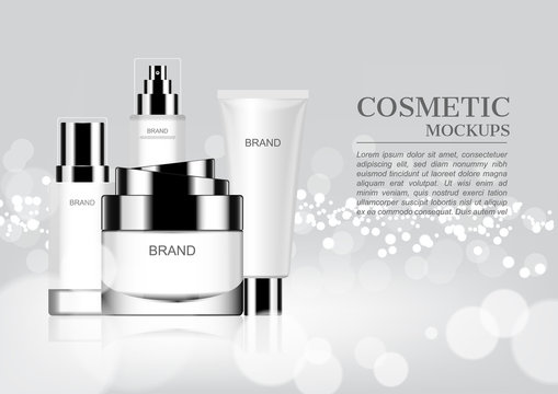 Cosmetic set with white shining dust and bokeh
