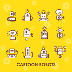 Cartoon Robot  icon set. Electromechanical cartoon machine, isolated vector  illustration.  