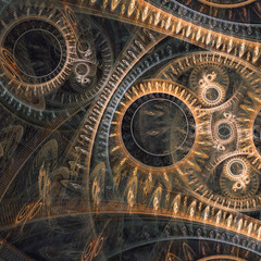 Abstract mechanical fractal, steampunk machine