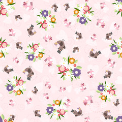 Fototapeta premium Cute seamless floral pattern. Spring or summer vector background