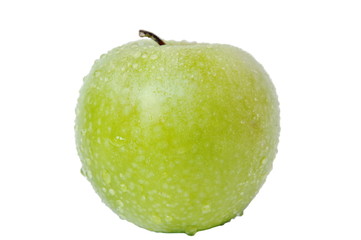 green apple with water drop on white background