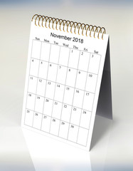 The original calendar for November, 2018. The beginning of week – Sunday
