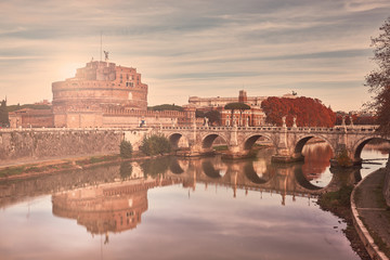 Rome, Castel Sant'Angelo at dawn, Tiber river