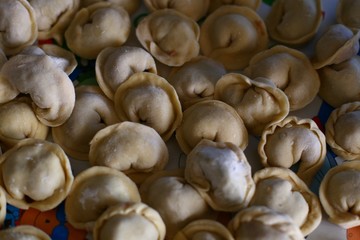 Meat dumplings handmade. Homemade frozen meat dumplings.