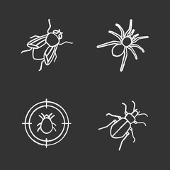 Pest control chalk icons set
