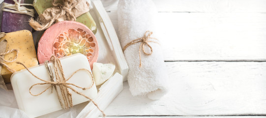 spa composition with soap, spa relaxation concept