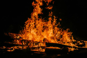 huge the flames a fire at night