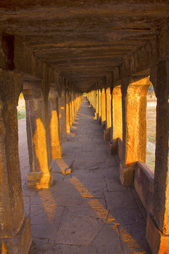 Pillar along walkway to Banashankari temple, Badami