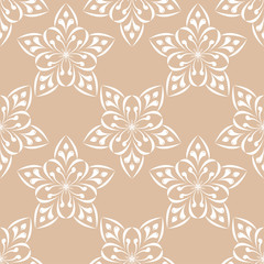 White floral seamless pattern on beige background