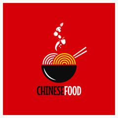 Chinese food logo. Chinese noodles or pasta on red background