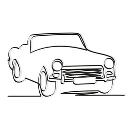 Obraz premium Minimalistic linear continuous one line drawing of a classic convertible car on a transparent background . Vector asset for logo.