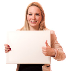 Fototapeta premium Junge Frau mit Schild