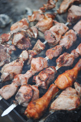 Closeup of grilled skewers