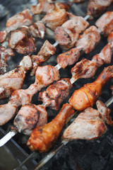 Closeup of grilled skewers