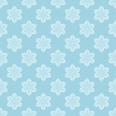 White floral seamless pattern on blue background