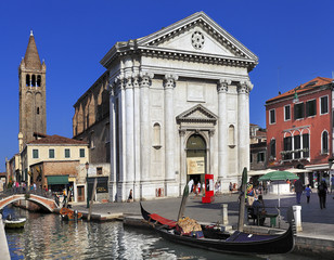 Venice historic city center, Veneto rigion, Italy - St. Barnaba church by the St. Barnaba square and the Fondamenta Gherardini